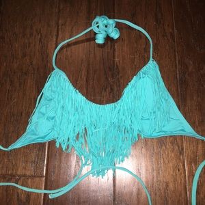 Blue L space bikini fringe swim top